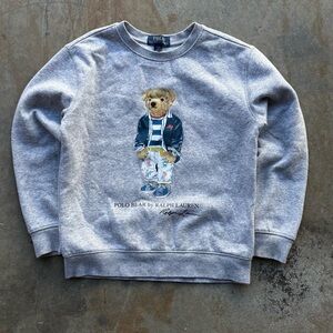 Polo by Ralph Lauren Gray Crewneck Bear Sweater
